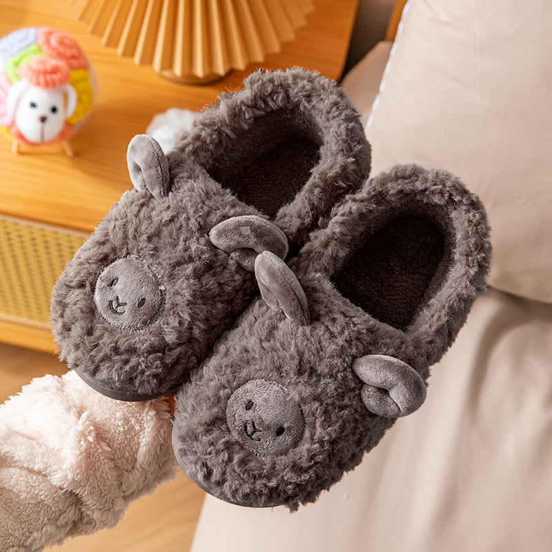 Cotton Slippers Women Cute Winter Bag Heel Indoor Home Non-Slip Plush Couple Cartoon Cotton Slippers Men Winter