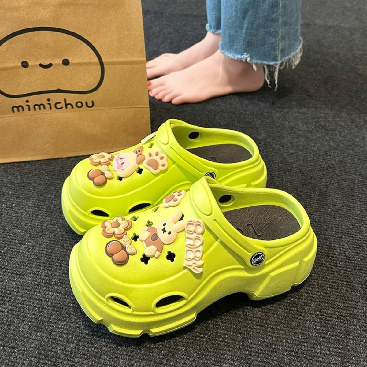 Two Wearing Toe Slippers Women Wear Non-slip New Fashion Heightened Platform Soft Soled Hollow Shoes Soft Qute Slippers