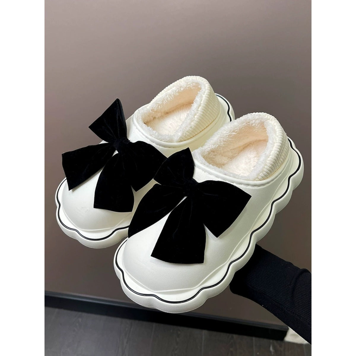 Cotton Slippers Fleece Indoor Home Waterproof Bow Cotton Slippers Outside In Winter