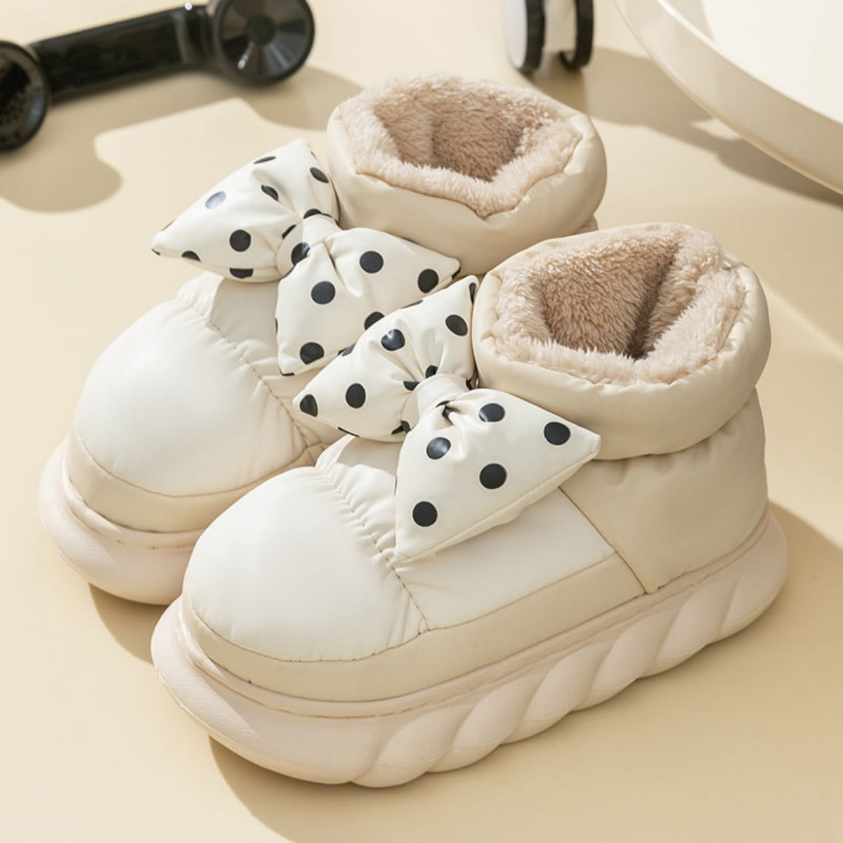 Bowknot Waterproof Cotton Slippers Women's Winter Wear 2023 New Warm Bag Heel High-Top Platform Cotton Shoes