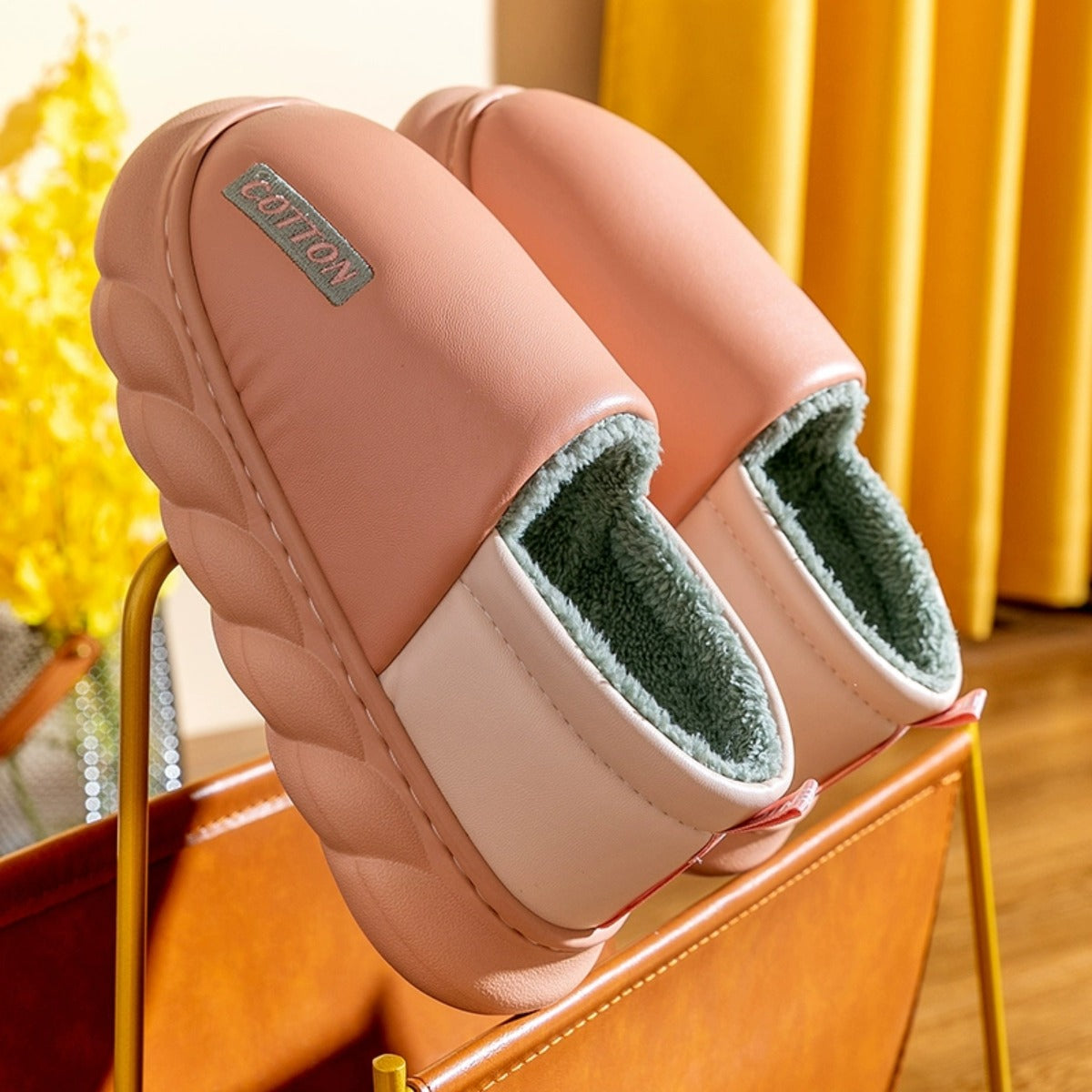 Waterproof Cotton Slippers Comfortable Soft Women's Autumn And Winter PU Home Warm Platform Home Indoor Cotton Shoes Men