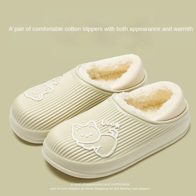 Cartoon Waterproof Cotton Slippers Ladies Wear Cotton Shoes Outdoors At Home In Winter