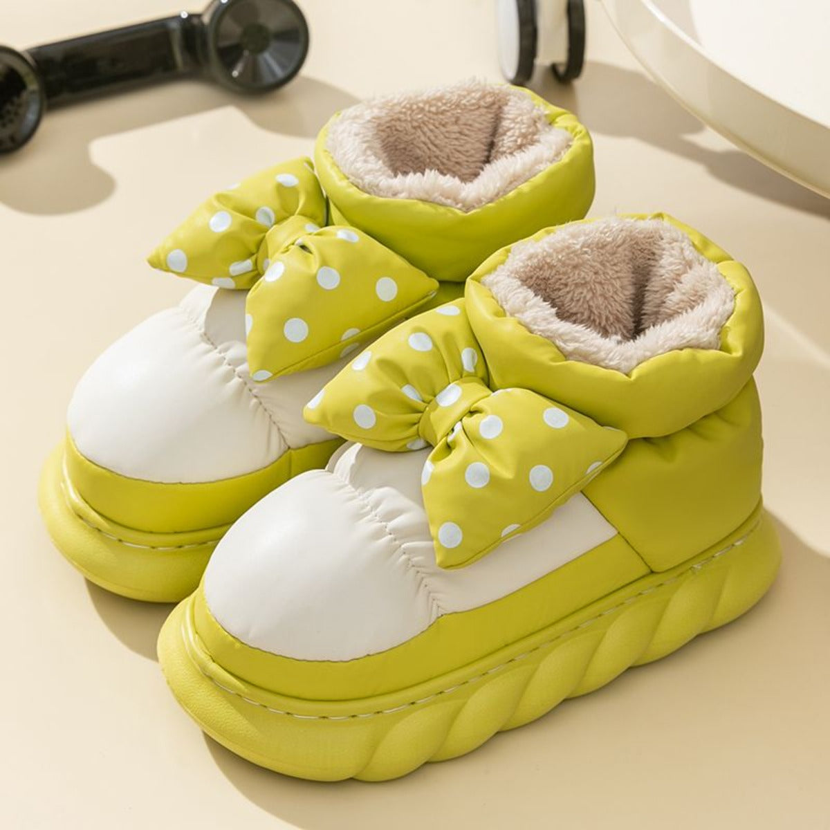 Bowknot Waterproof Cotton Slippers Women's Winter Wear 2023 New Warm Bag Heel High-Top Platform Cotton Shoes