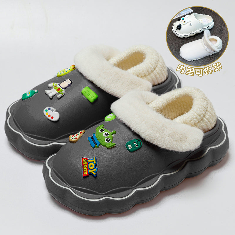 Inner Removable Cotton Slippers Women's Autumn and Winter Water-Proof Bag Heel Home Indoor Platform Insulated Cotton-Padded Shoes Outer Wear