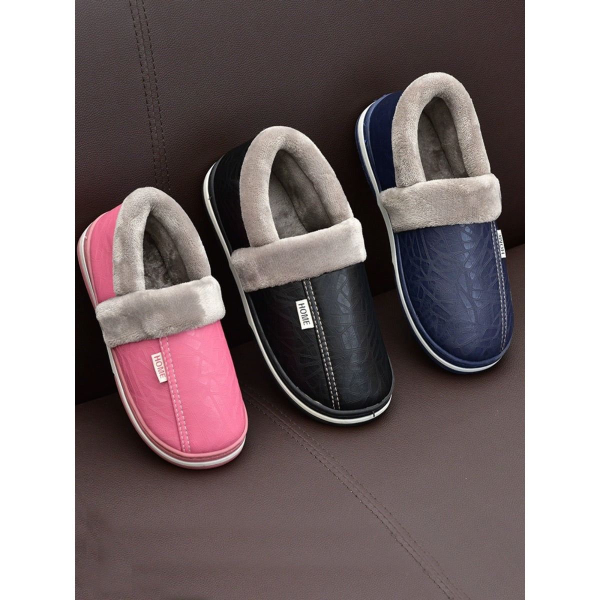 Winter Home Non-slip Bag With Cotton Slippers PU Leather Waterproof Thick-soled Indoor And Outdoor Girls' Warm Cotton Shoes