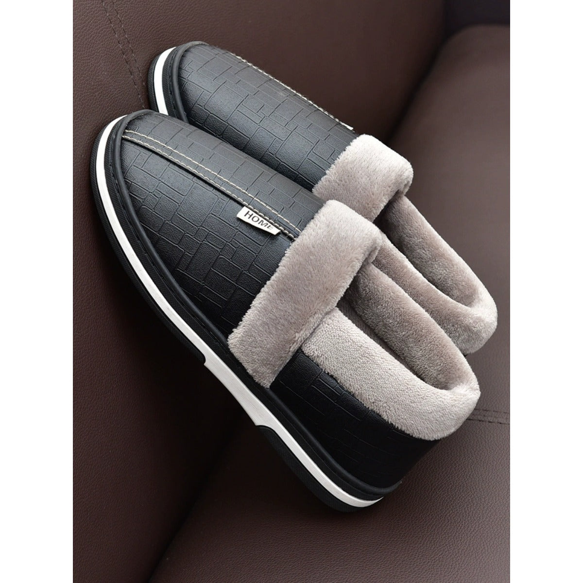 Winter Home Non-slip Bag With Cotton Slippers PU Leather Waterproof Thick-soled Indoor And Outdoor Girls' Warm Cotton Shoes