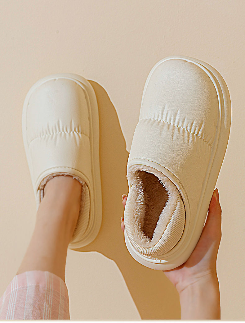 Cotton Slippers Worn Externally in Autumn Winter Plush Interior Thick Soles Warmth Waterproof Anti Slip Slippers