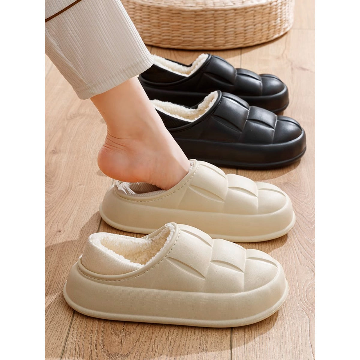 Waterproof Cotton Slippers Women's Winter Bag Heel Indoor Home Warm Postpartum Confinement Shoes Outer Wear Fleece-Lined Fluffy Cotton Shoes Men