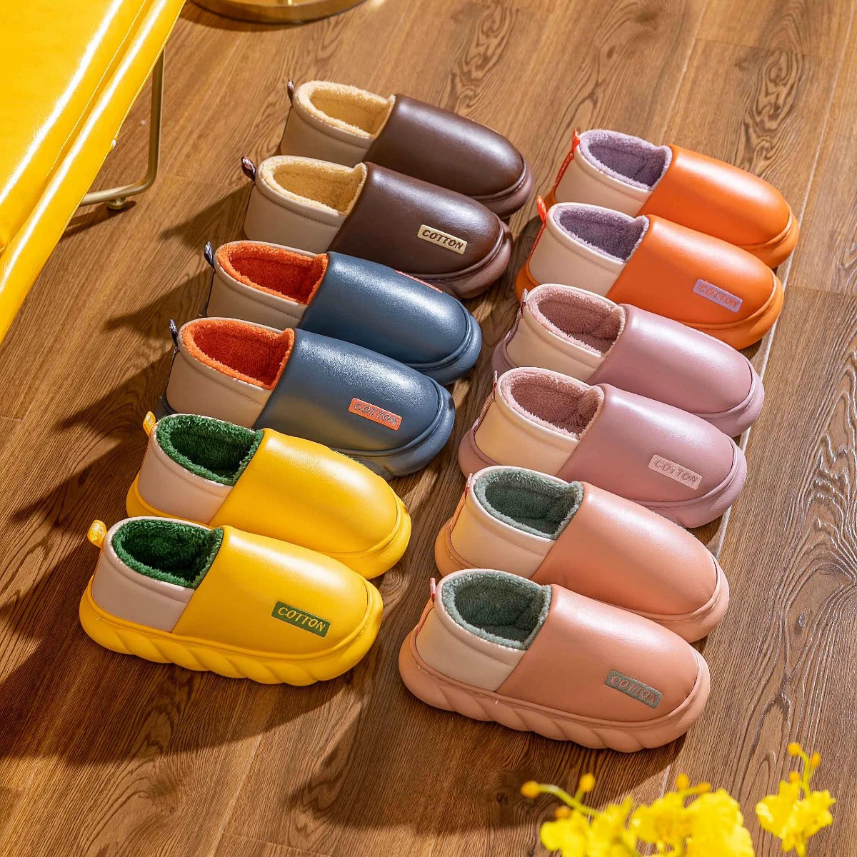 Waterproof Cotton Slippers Comfortable Soft Women's Autumn And Winter PU Home Warm Platform Home Indoor Cotton Shoes Men