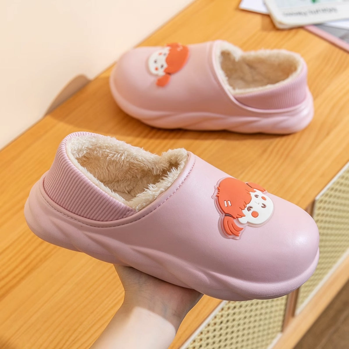 Waterproof Cotton Slippers Women's Autumn and Winter Bag Heel Home Indoor Non-Slip Warm Thick Bottom Furry Confinement Cotton-Padded Shoes Outer Wear