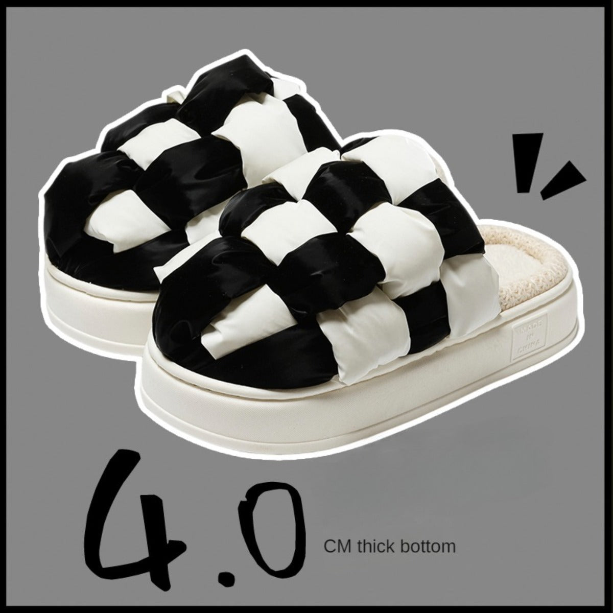 Raise the Bottom Cotton Slippers Women's Winter Waterproof Indoor Warm Fleece-Lined Outer Wear Ins Trendy Chessboard Non-Slip Cotton Shoes