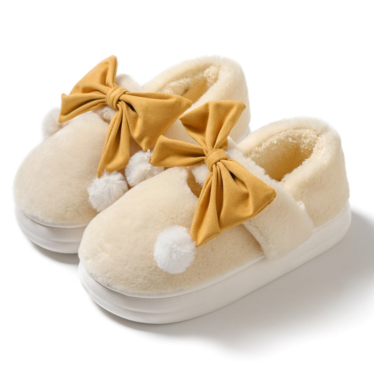 Bowknot Cotton Slippers for Women Autumn and Winter 2023 New Indoor Home Cute Warm Slugged Bottom Plush Cotton Slippers