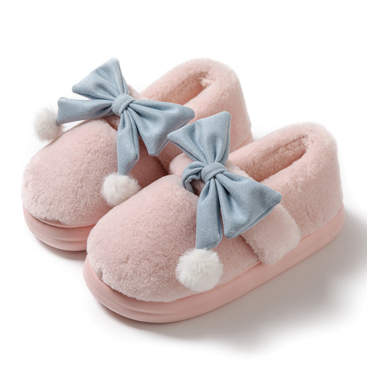 Bowknot Cotton Slippers for Women Autumn and Winter 2023 New Indoor Home Cute Warm Slugged Bottom Plush Cotton Slippers