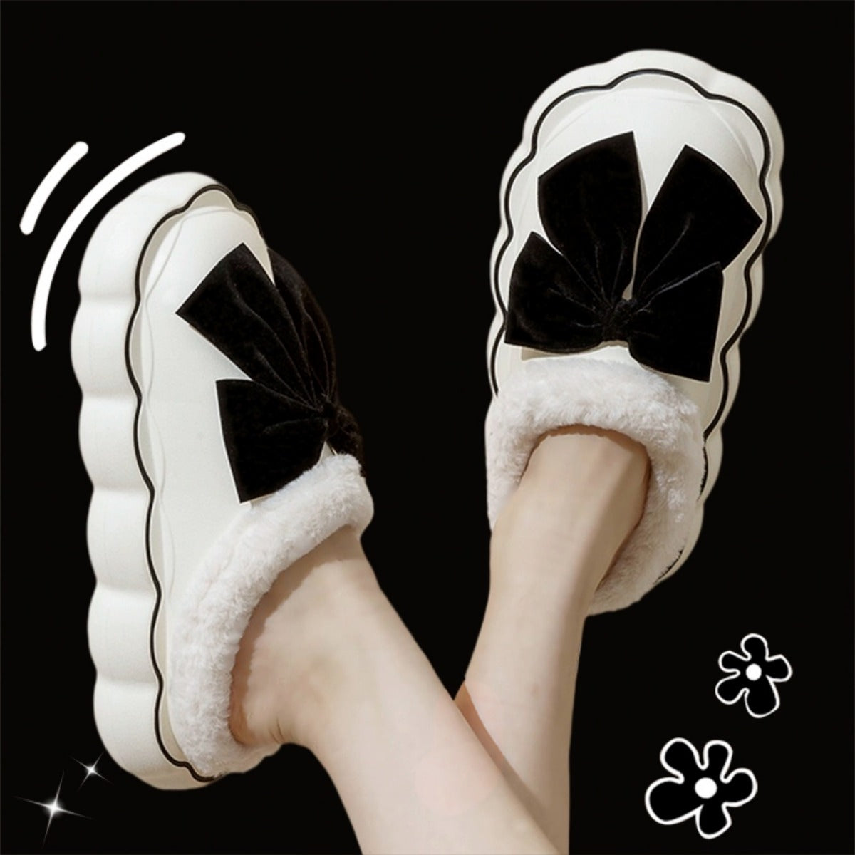 Cotton Slippers Female Winter Wear Platform Bow Indoor Home Plush Cotton Slippers Cotton Slippers