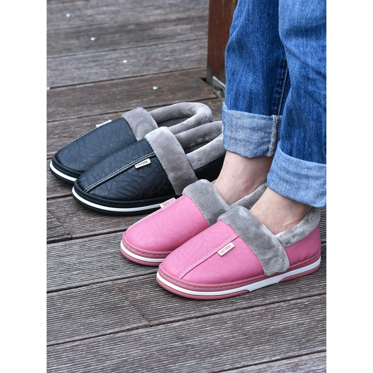 Winter Home Non-slip Bag With Cotton Slippers PU Leather Waterproof Thick-soled Indoor And Outdoor Girls' Warm Cotton Shoes