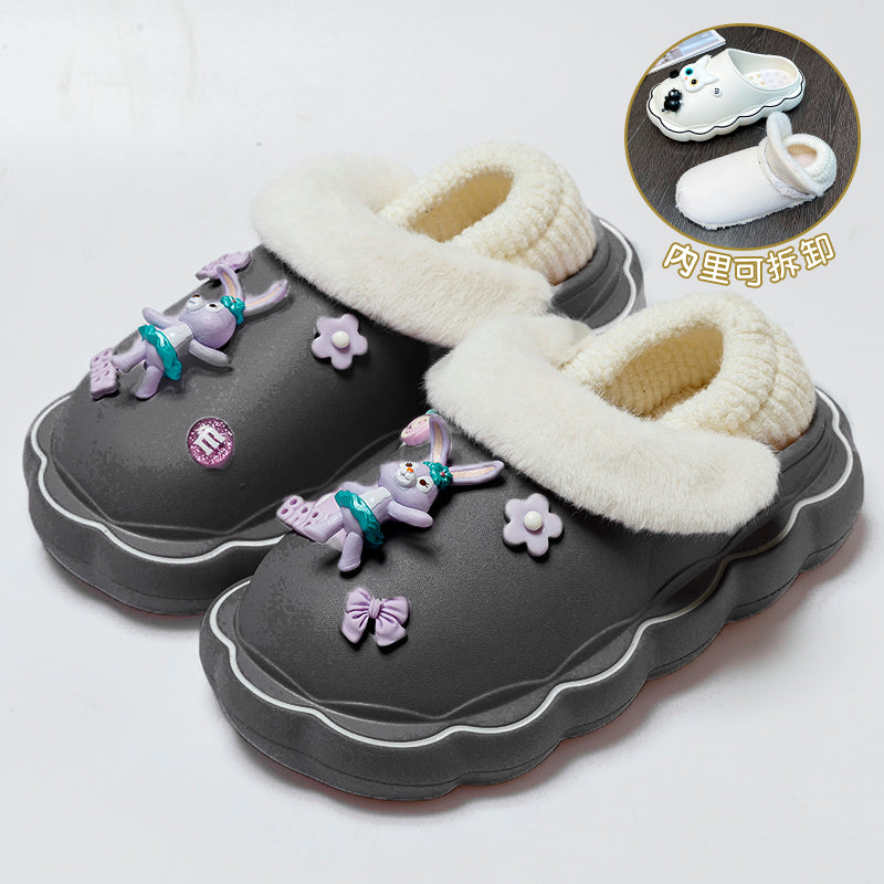 Inner Removable Cotton Slippers Women's Autumn and Winter Water-Proof Bag Heel Home Indoor Platform Insulated Cotton-Padded Shoes Outer Wear