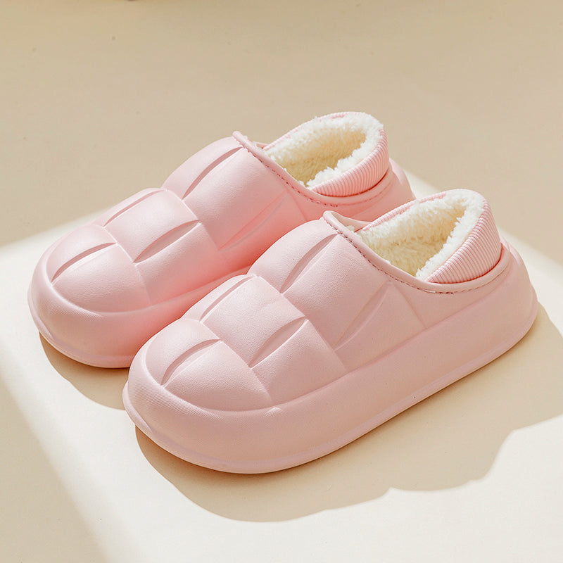 Waterproof Cotton Slippers Women's Winter Bag Heel Indoor Home Warm Postpartum Confinement Shoes Outer Wear Fleece-Lined Fluffy Cotton Shoes Men