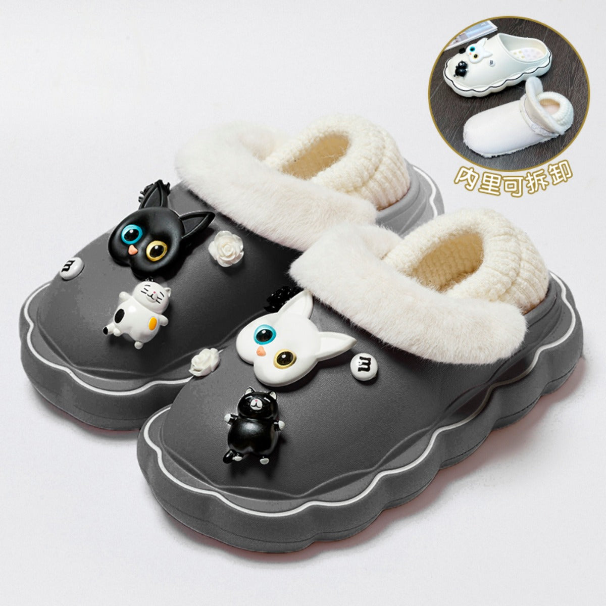 Inner Removable Cotton Slippers Women's Autumn and Winter Water-Proof Bag Heel Home Indoor Platform Insulated Cotton-Padded Shoes Outer Wear