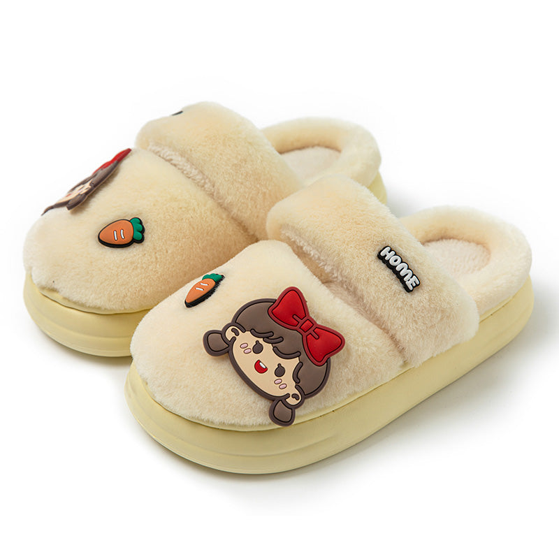 Plush Cotton Slippers Women's Winter Home Indoor Warm Cute Thick-Soled Cotton Slippers